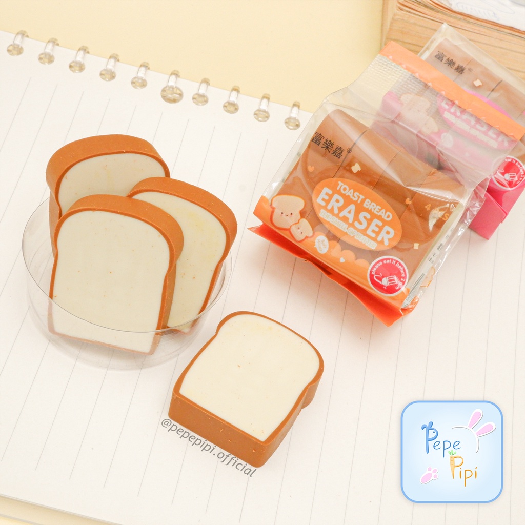 Penghapus 3D Toast Bread No.1311 Eraser Setip Stip Hapusan Pensil Satu Set Penghapus Roti