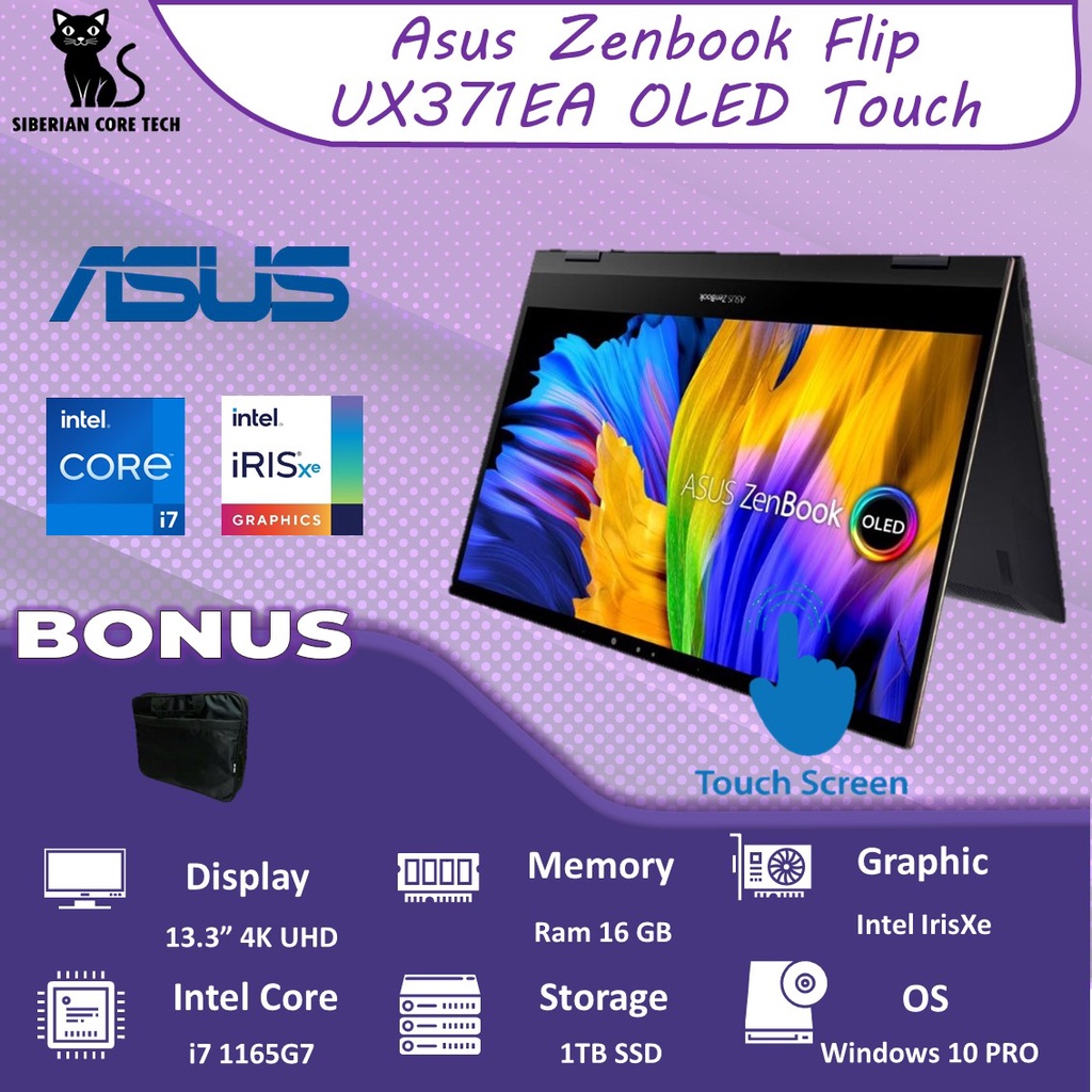 ASUS ZENBOOK FLIP UX371EA OLED 4K UHD TOUCH I7 1165G7 16GB 1TBSSD W10PRO 13.3