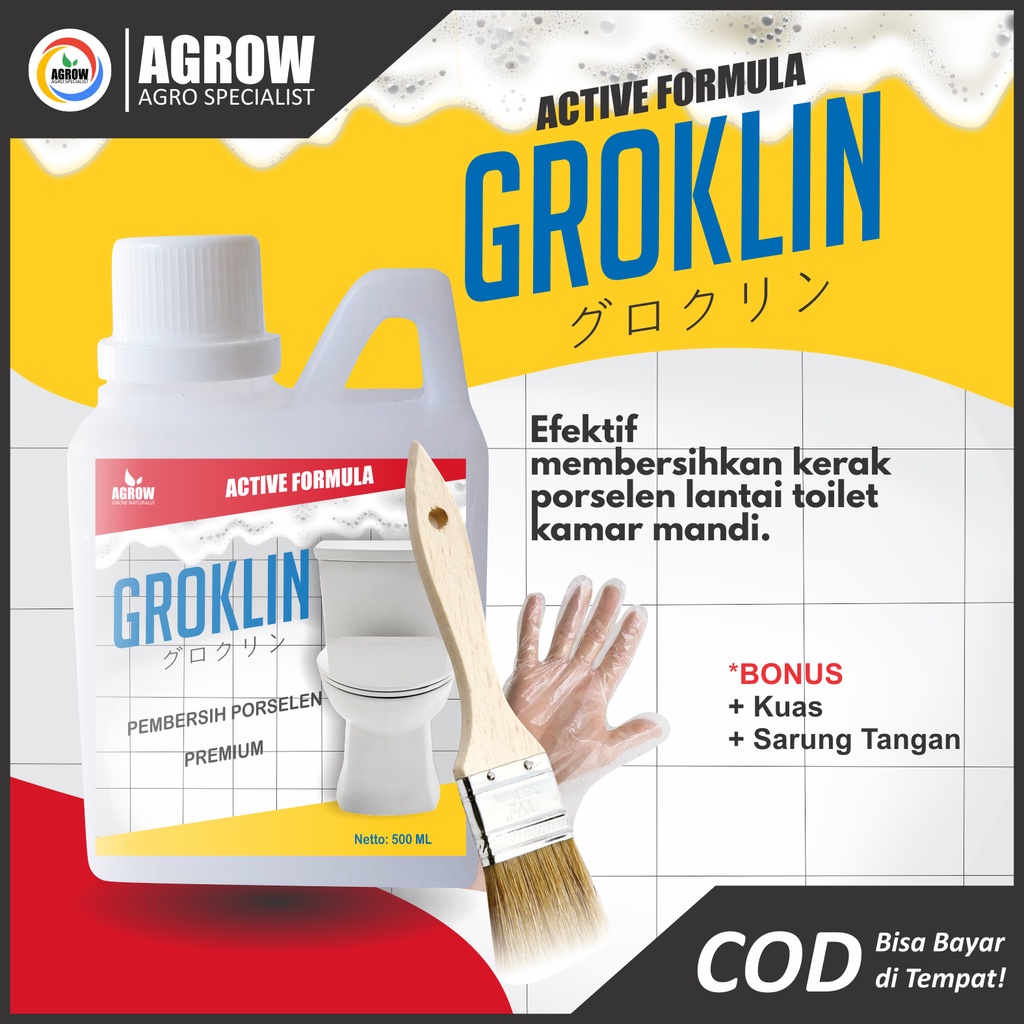 GROKLIN Active Formula Pembersih Kerak Toilet Kamar Mandi Serbaguna Stainless Shower Kran Lantai Gratis Kuas Sangat Kuat Aman Antibakteri