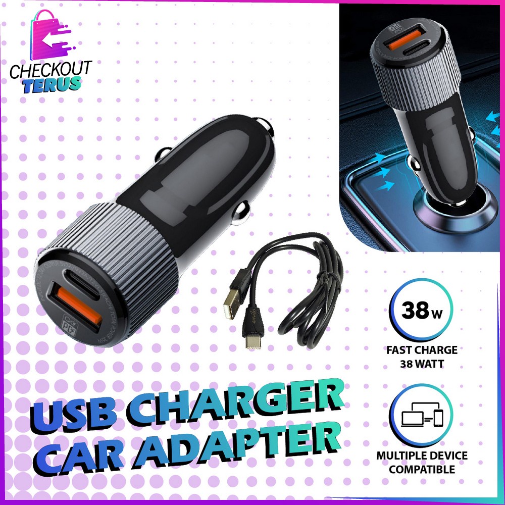 CT C819 Car Charger Mobil Type C Adaptor 2 Ports Fast Charging Pengisi Daya Cepat QC3.0 For Handphone Colokan Mobil USB-C Tablet