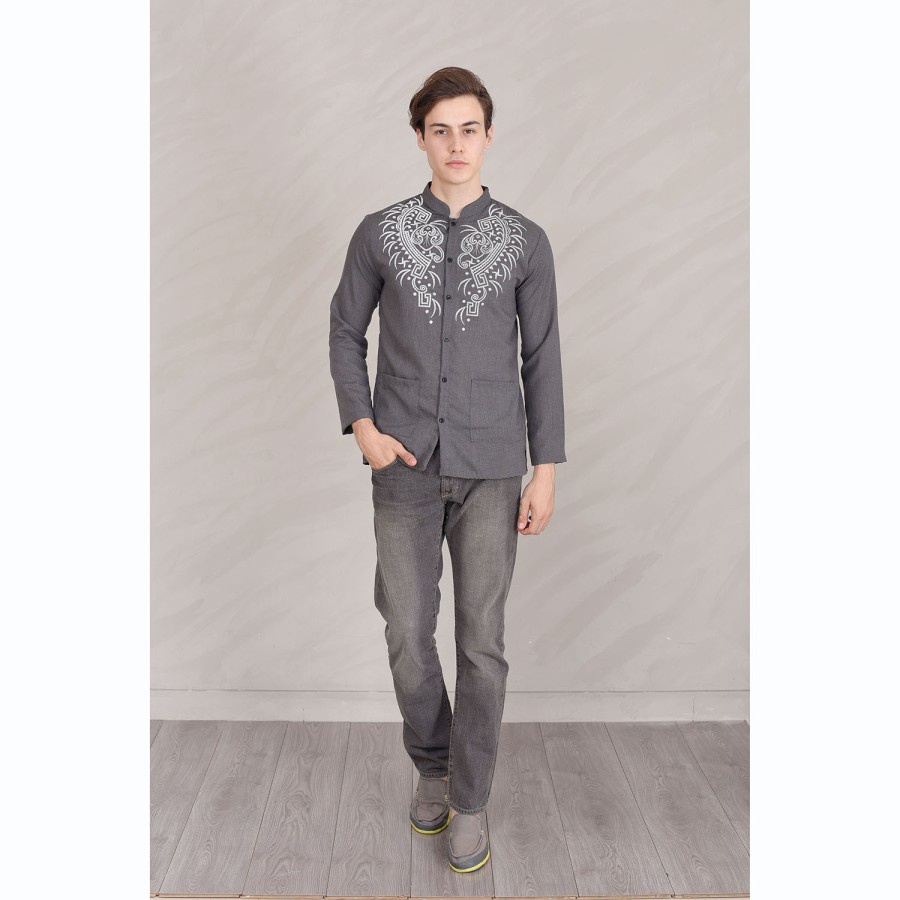 Baju koko kekinian pakistan bahan katun polos lebaran Arab U8U6 putih pria adem lengan 3/4 2022 dewa