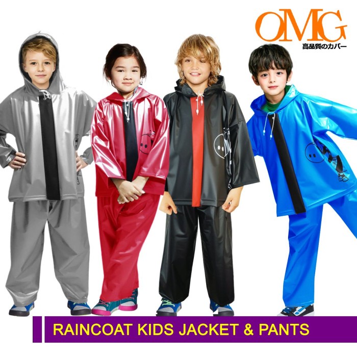 Jas Hujan PVC Anak Setelan Jaket Celana Laki Laki Perempuan OMG Japan