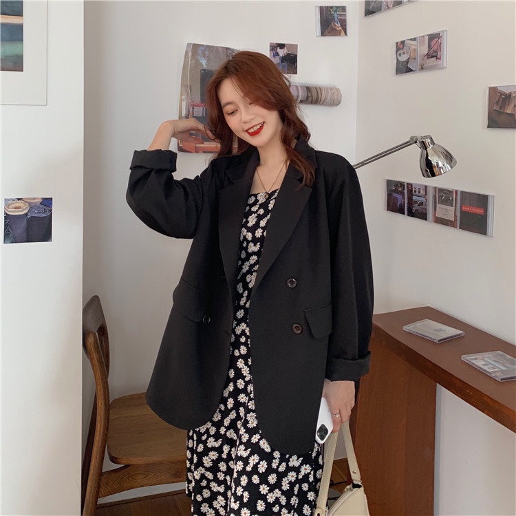 EUNII Blazer Wanita Jaket Lengan Panjang Kasual Wanita Korean Style