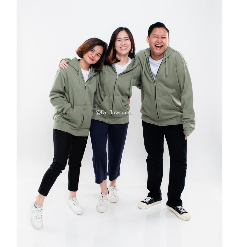 [ART. 1712] HOODIE ZIPPER / ZIPPER HOODIE POLOS UNISEX COTTON FLEECE SIZE M-XXL (OLIVE, HIJAU STABIL