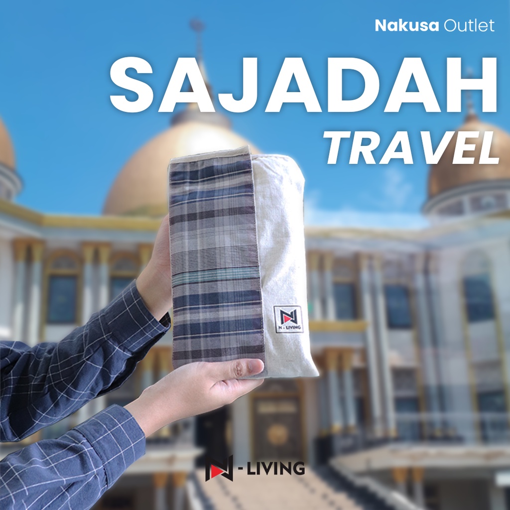 N-LIVING - Sajadah Katun Travel Pouch Linen Praktis Motif Kotak + Free Tasbih Sajadah Travelling Souvenir