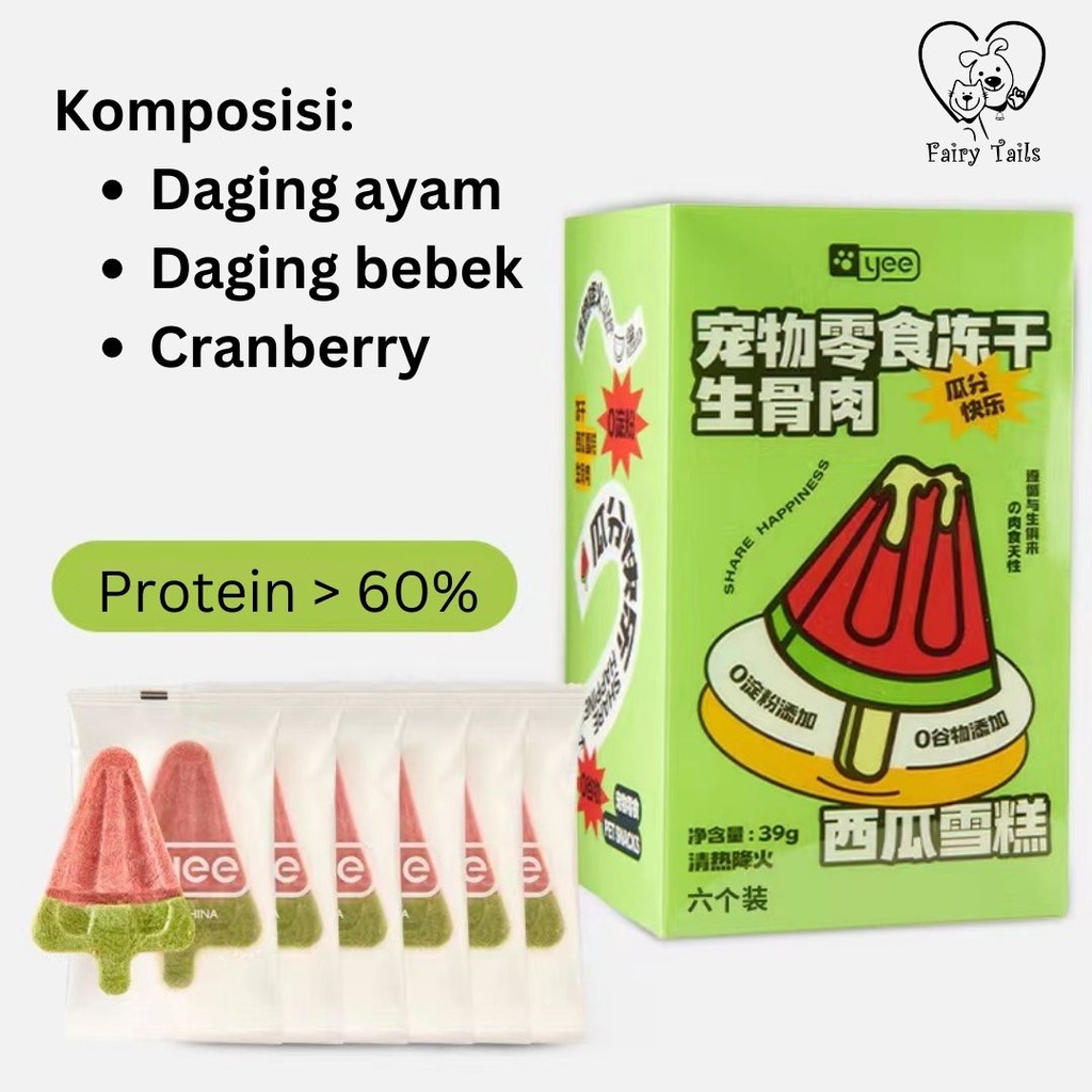 Freeze Dried Snack Cemilan Daging Beku Ayam dan Bebek Dengan Cranberry Bentuk Semangka Untuk Kucing / Freeze Dried Watermelon Ice Cream Shape for Cat