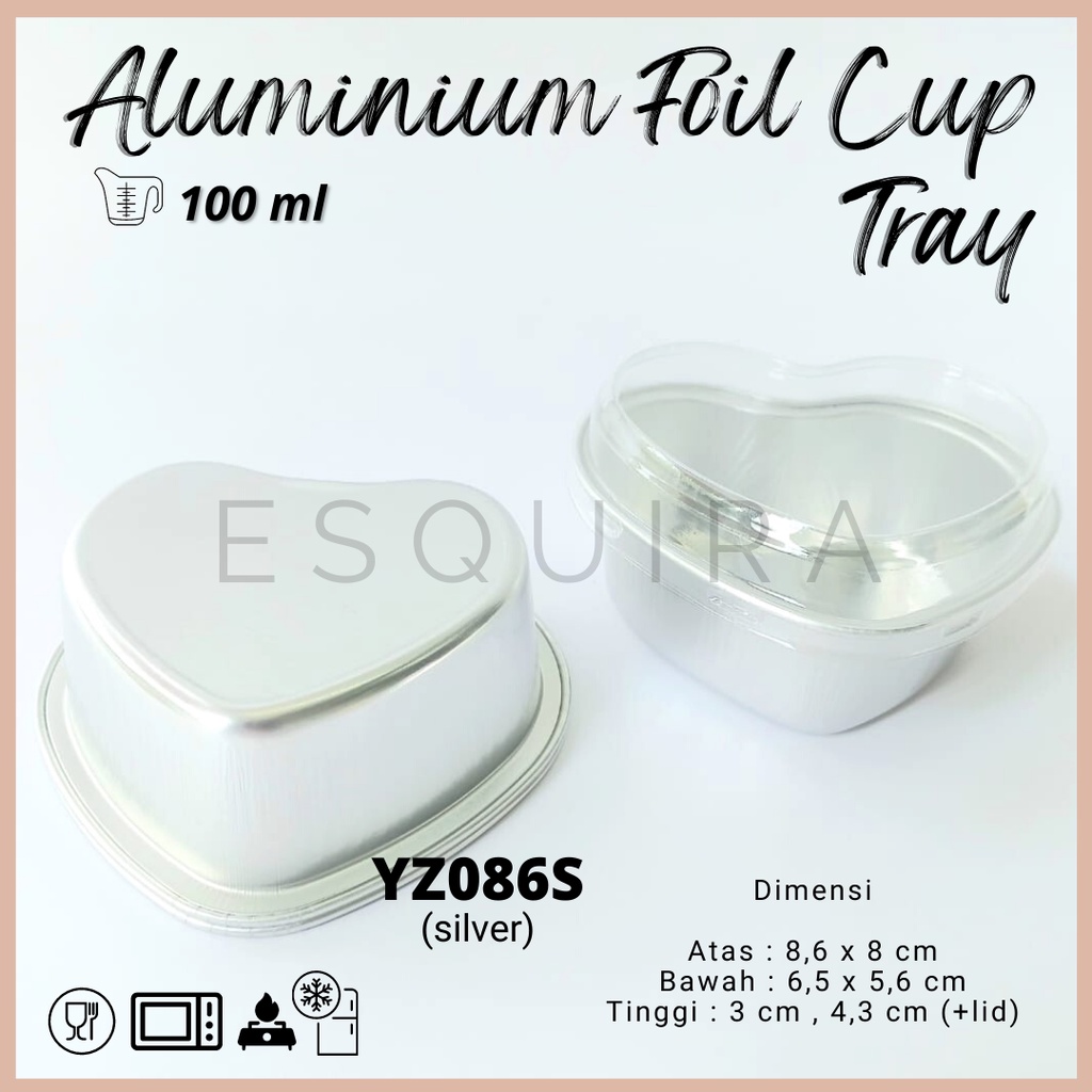 Aluminium Foil Cup Tray Heart Shape + PET Lid / 10 Pcs / YZ086G / YZ086S