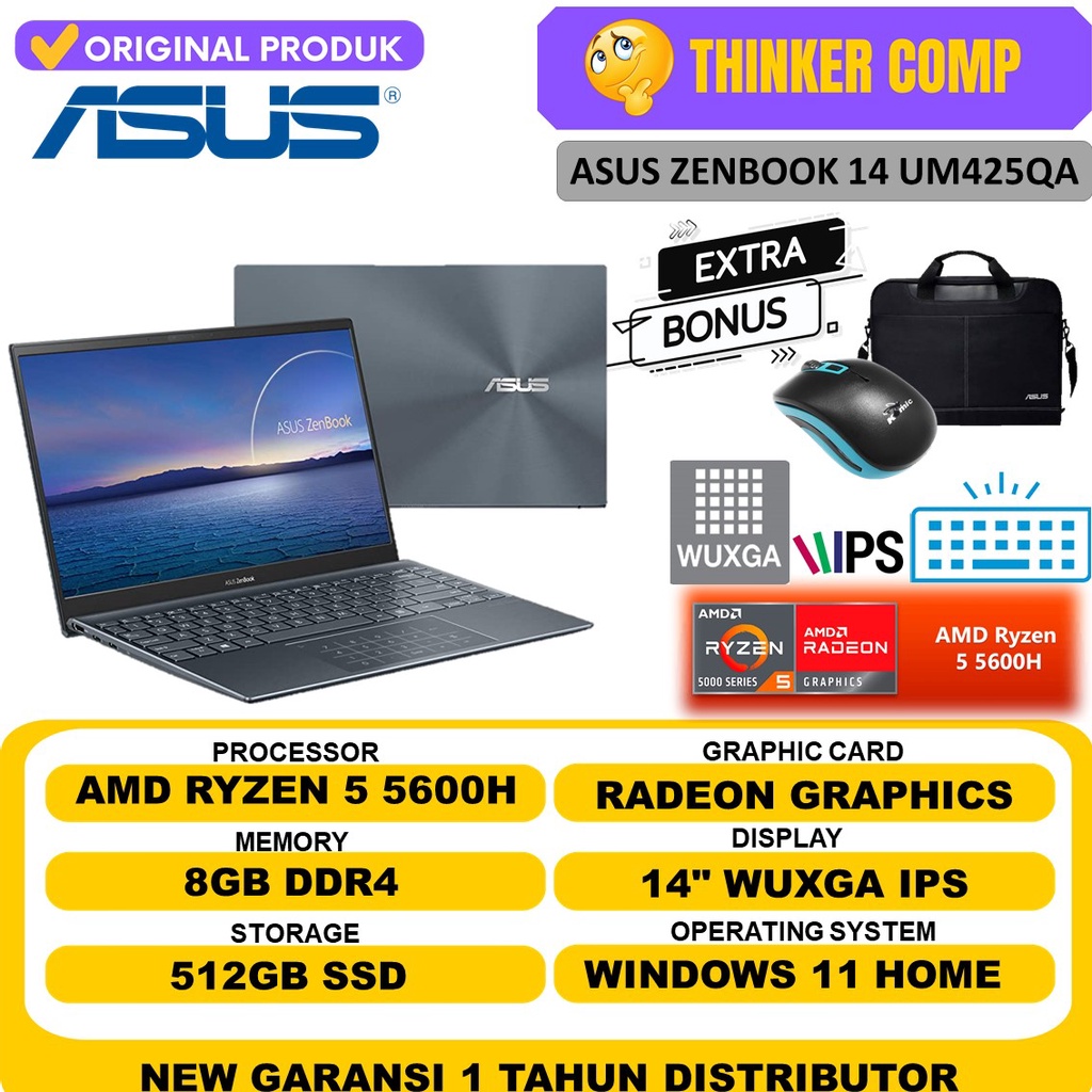 LAPTOP ULTRABOOK SLIM ASUS ZENBOOK RYZEN 5 5600H 8GB 512GB FHD IPS WINDOWS 11