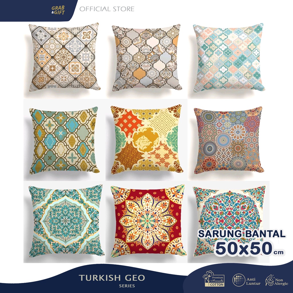 SARUNG Bantal Sofa Print Motif Turkish Geo 50x50 cm Cover Pillow Cushion Grabandgift