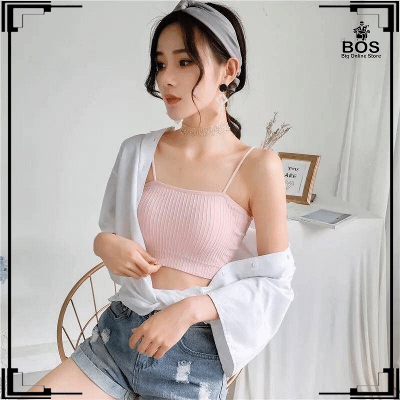 BOS-Sport Bra Kemben Tali Kecil Dalaman Wanita Korea Import BH Gym Zumba Tanpa Kawat Tanktop Spaghetti