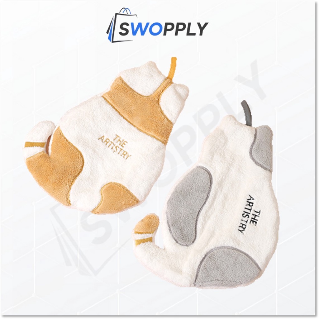 Swopply HL0476 Lap Tangan Karakter Kucing Handuk Motif Bahan Lembut Tebal Model Gantung