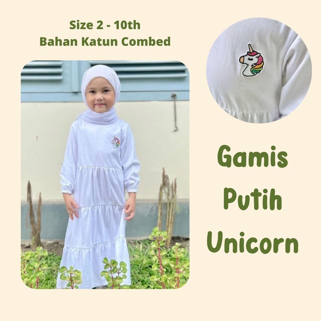 Gamis Anak Polos / Gamis Putih Anak Perempuan / Baju Gamis Anak 2-10thn / Gamis putih Madina