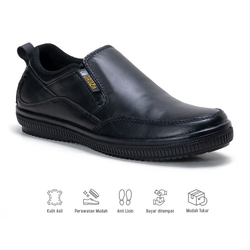 Sepatu Slip On Casual Pria Kulit Asli Plain Toe Campsly Fordza D904