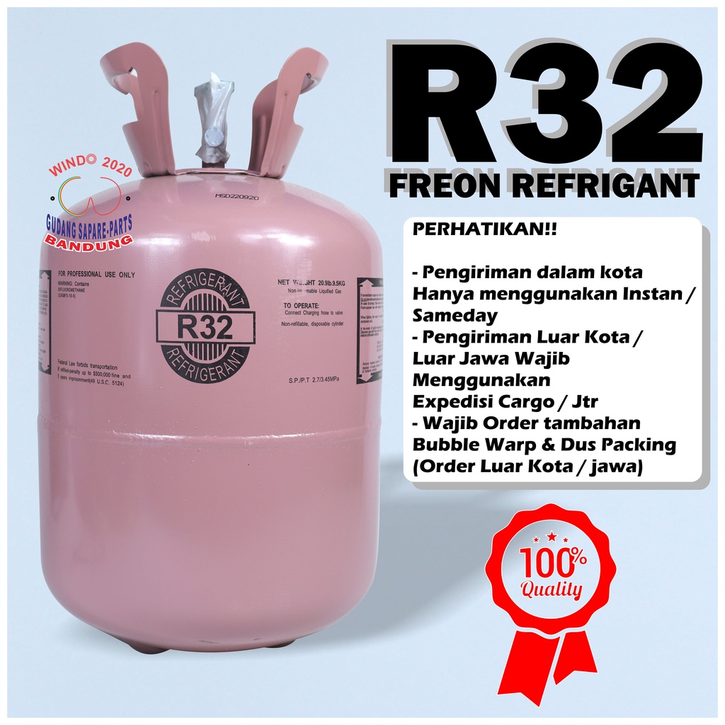 REFRIGANT  R32 TABUNG DAN ISI 9.5 KG | PREON ORIGINAL SEGEL | FREON AC R32