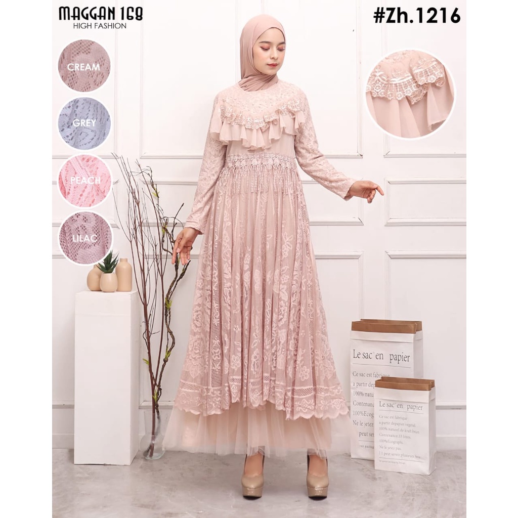 Gamis Tutu Moscrepe kombinasi brokat MAGGAN - 1216