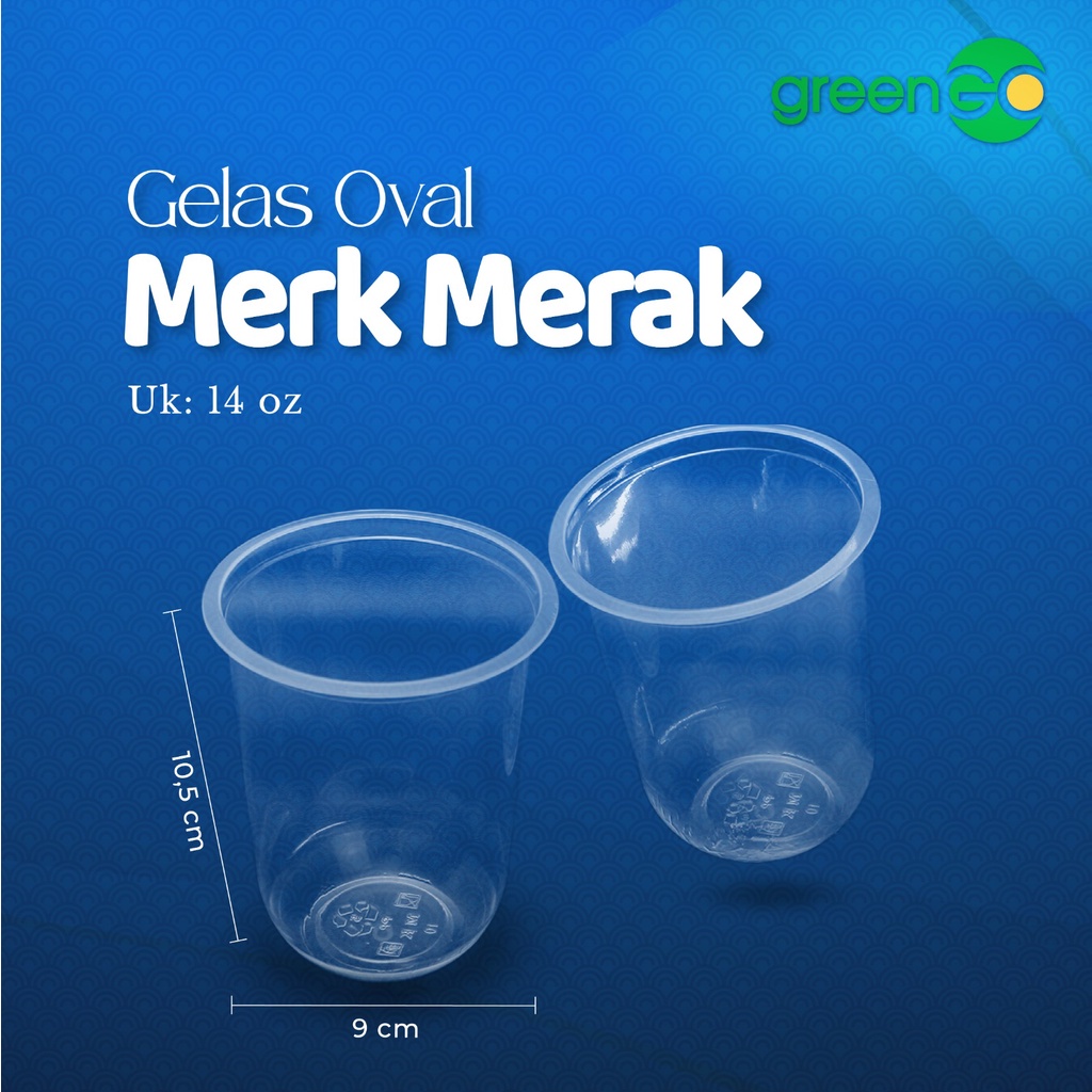 GELAS PLASTIK OVAL POLOS 14OZ 50PCS GELAS PLASTIK MERAK BENING TEBAL GELAS BOBA BENING