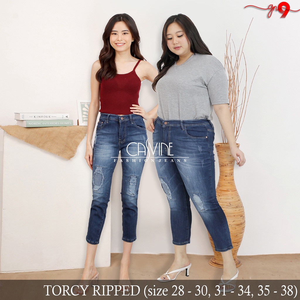 CASVINEJEANS || Celana Jeans Wanita Cewek Torcy Ripped Sobek Patch Bigsize Jumbo Mom Jeans Stretch