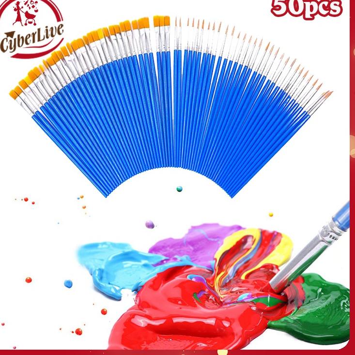 

✽ 50pcs Kuas Lukis Set Paintbrush Paint Brushes Kuas Cat Minyak Dan Air ℗