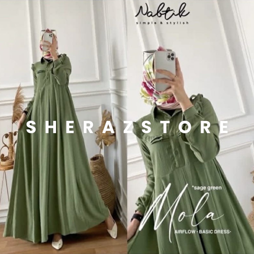 MOLA MAXI S M L XL XXL XXXL 5L Gamis Dress Putih Hitam Sage Green Jumbo Ld 120 130 140 Crinkle Airflow Terbaru