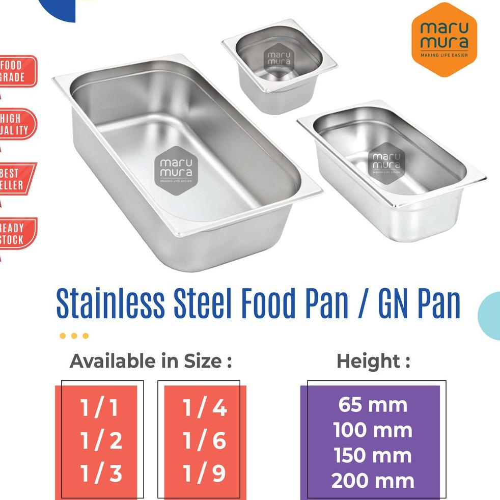 VIRAL Marumura Food Pan Stainless Steel | GN Pan | Tempat Stainless Steel