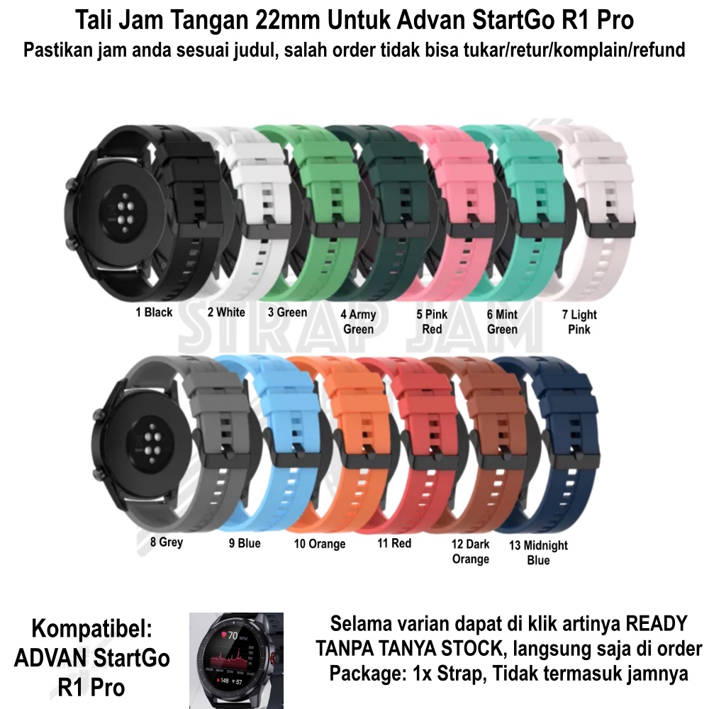 T2E 22mm Strap Smartwatch Advan StartGo R1 Pro - Tali Jam Tangan Karet Rubber Keren