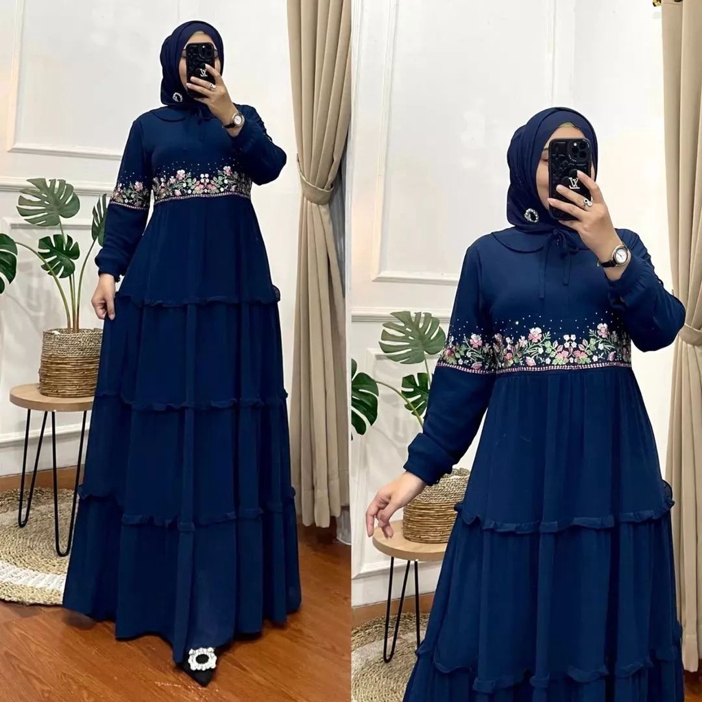 Molly dress Gaun pesta kondangan gambis bordir gamis cerruty fashion muslim wanita terbaru 2023