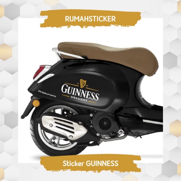 Promo STICKER STIKER CUTTING LOGO GUINNESS VESPA SCOOPY GENIO DLL - TEKS PUTIH VESPA Berkualitas