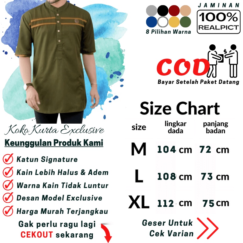 Baju Koko Pria Dewasa Kurta Taqwa Pakaian Muslim Lengan Pendek Matt Katun Adem Tebal Terlaris