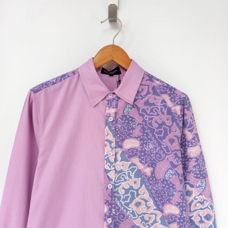 Kemeja Kombinasi Batik Lilac