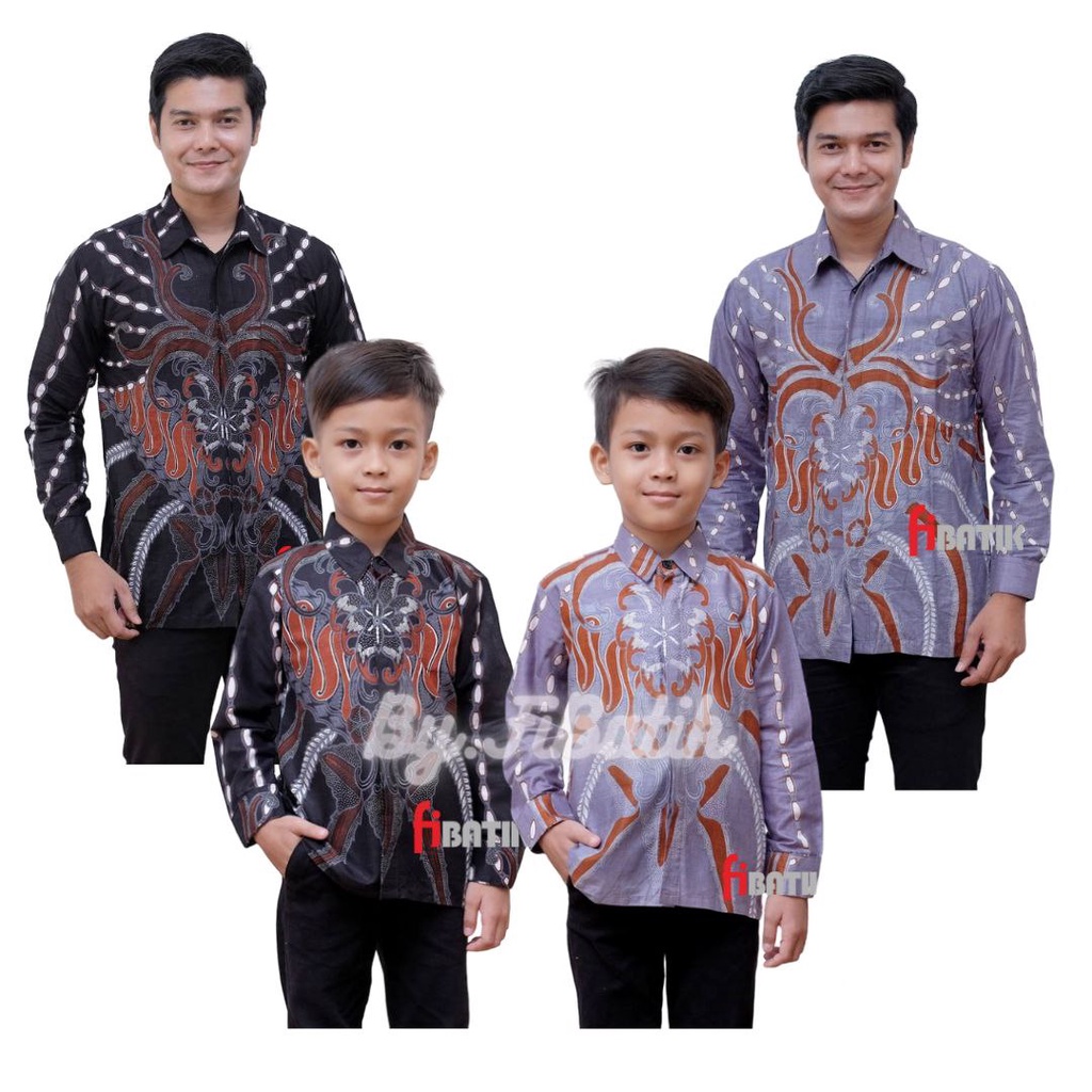 Kemeja Batik Anak Laki-laki Lengan Panjang Couple Batik Ayah Anak Cowok Motif Banteng