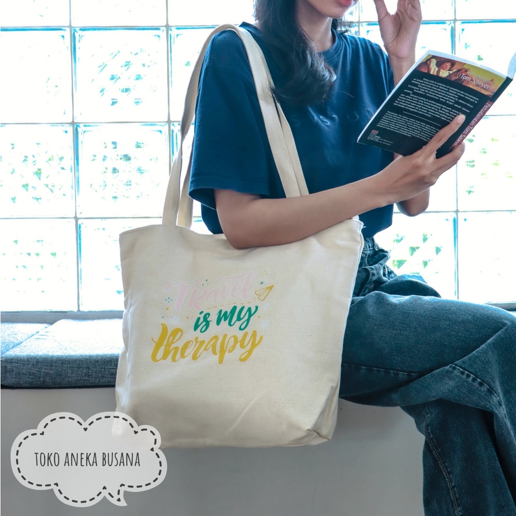 Tote Bag Wanita Kanvas Resleting Aesthetic Bahan Premium Totebag Kuliah