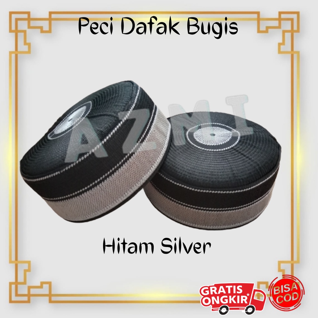 Peci Dafak Motif Bugis Hitam Silver / Peci Kopiah Bugis / Peci Dafak Hitam Silver Termurah