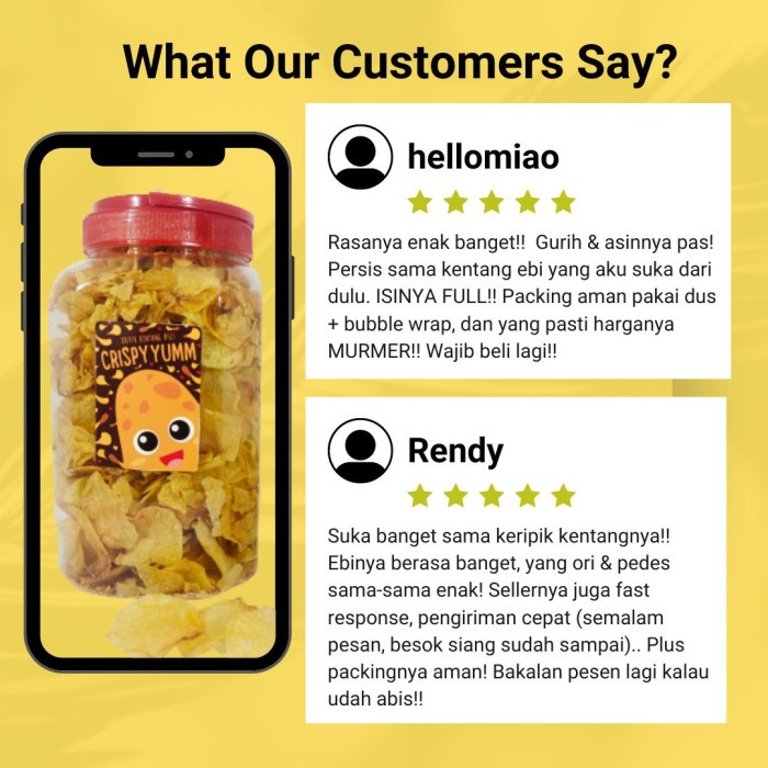 

Terlaris ✨ -Keripik Kentang Ebi Homemade Enak Gurih Renyah - 450gr - Pedas- 2.2.23