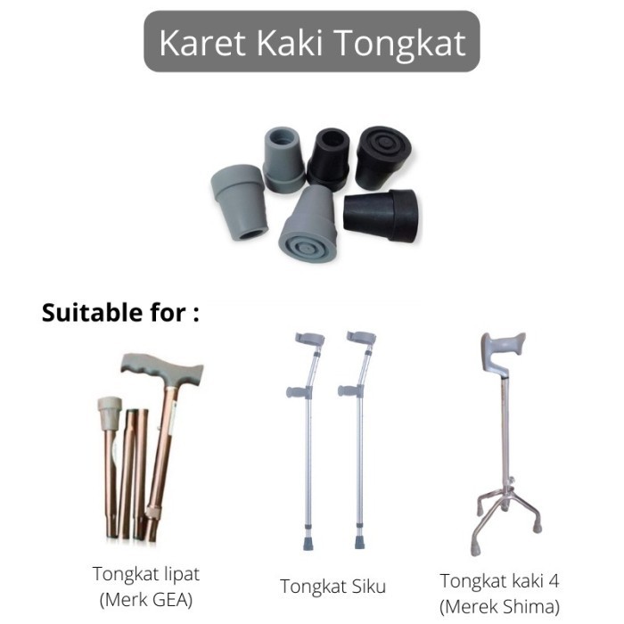 Karet Tongkat Kruk Kaki 3/4 / Siku / Walker / Lipat / Ketiak Bawah karet Kaki Jemuran