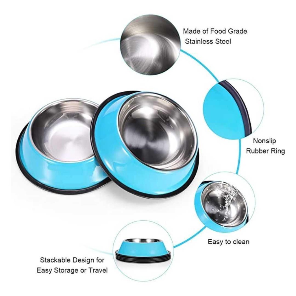 Tempat Makan Hewan Anti Slip Stainless Steel Pet Bowl 22 cm - WH201