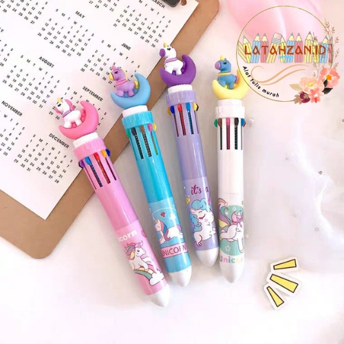 Pulpen Gel 10 Warna Unicorn / Tinta Warna Warni Pulpen Karakter Lucu Bisa Cod