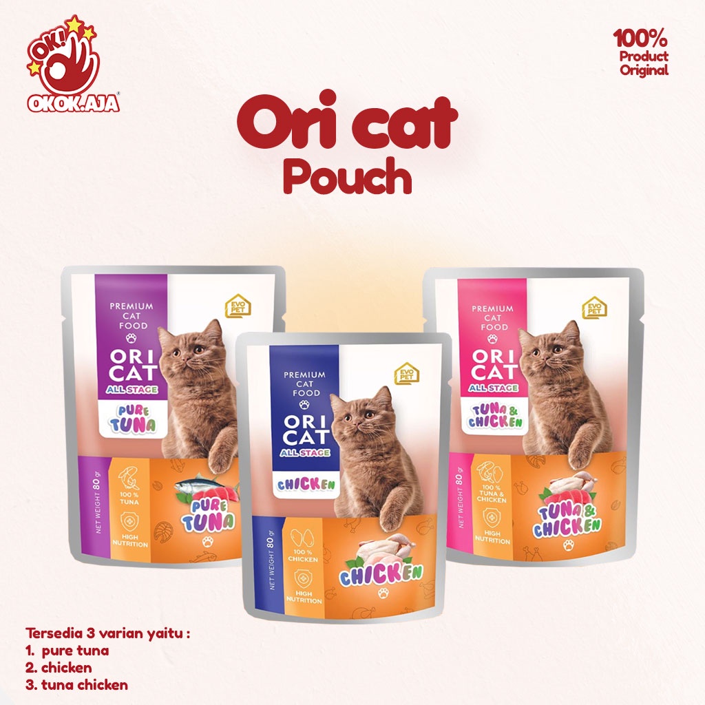 Makanan Kucing basah ORI CAT Pouch All stage 80g makanan kucing basah murah