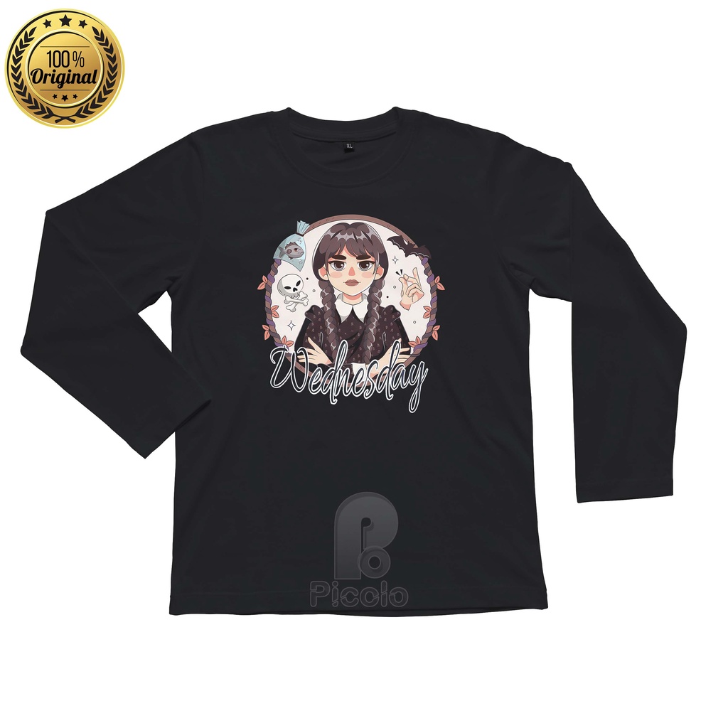 (FREE NAMA) BAJU KAOS ATASAN LENGAN PANJANG ANAK MOTIF ADDAMS WEDNESDAY