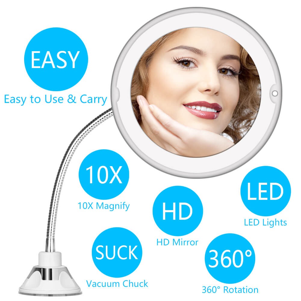 Cermin Make Up LED Magnification 10X Folding Suction Cup - ORZ3 - White