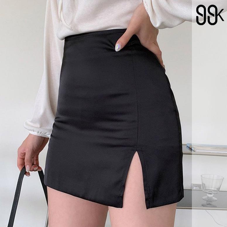 TREN TERBARU Korean Mini Skirt Bodycon Satin Split Rok Pendek Belah Samping 1126 (XS-XL)
