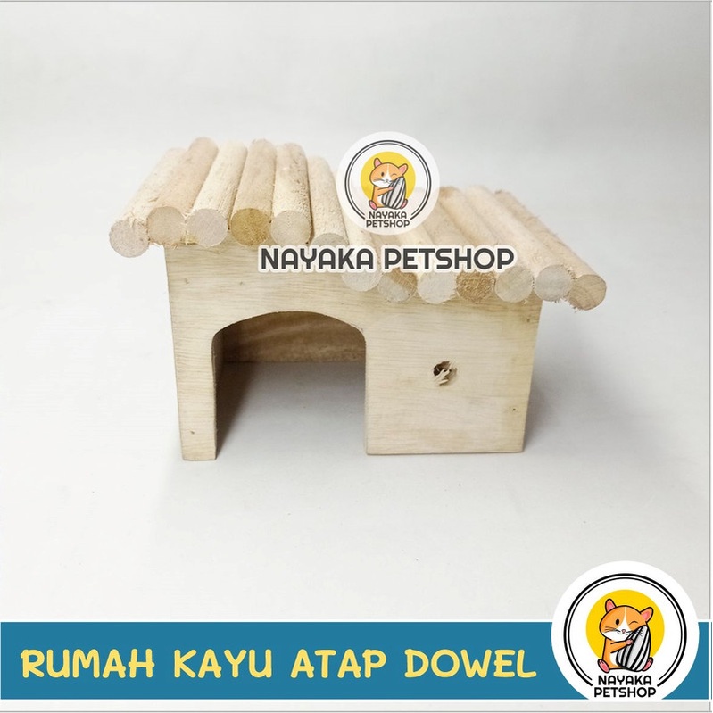 Rumah Kayu Hamster Atap Dowel Kandang Tupai Wooden Home House Sarang Hewan