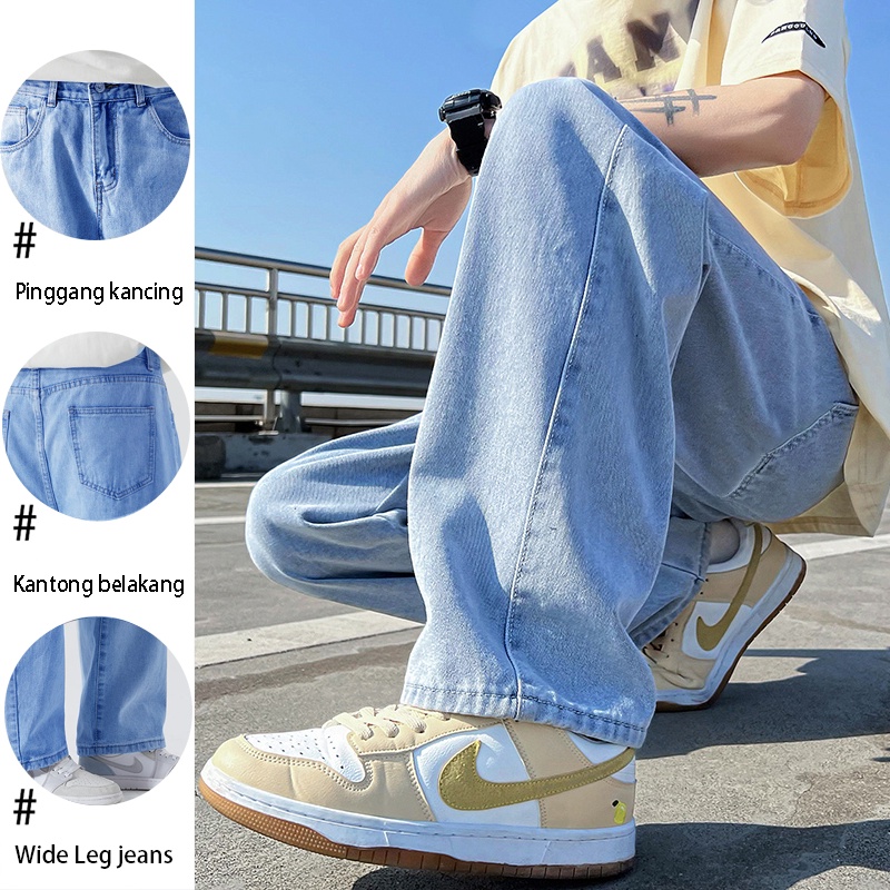 Celana Jeans Pria korean style celana baggy pants celana kulot pria oversize boyfriend jeans biru gombrang wide leg pants Loose jeans celana panjang laki laki boyfriend jeans celana cowo pants korean adik jeans straight celana cowo adik jeans