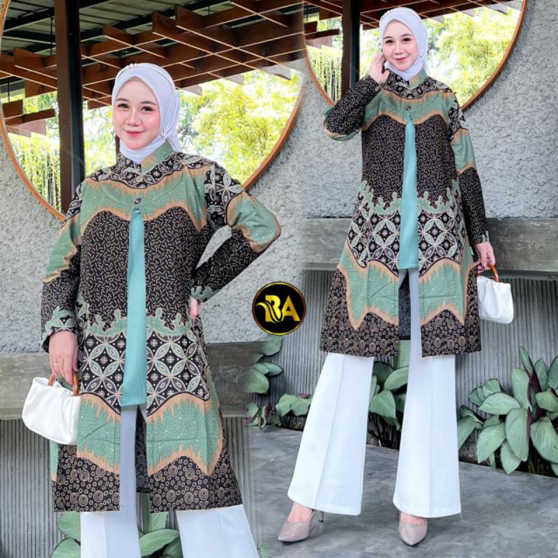 TUNIK ATASAN BATIK WANITA BATIK SERAGAM KANTOR UKURAN M L XL XXL JUMBO