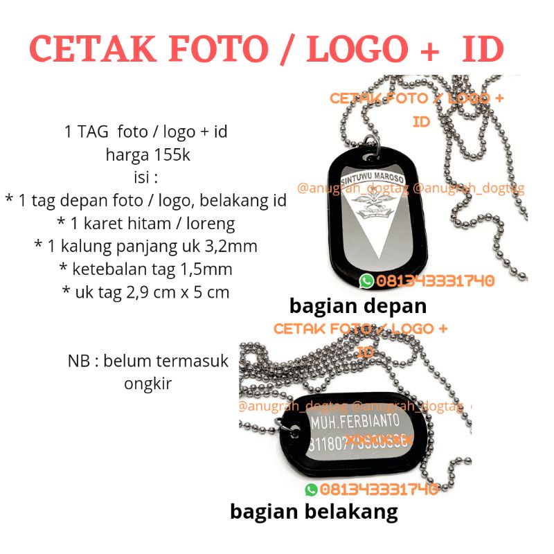 ( CUSTOM  ) KALUNG DOGTAG PREMIUM  / kalung dogtag besi putih ambon