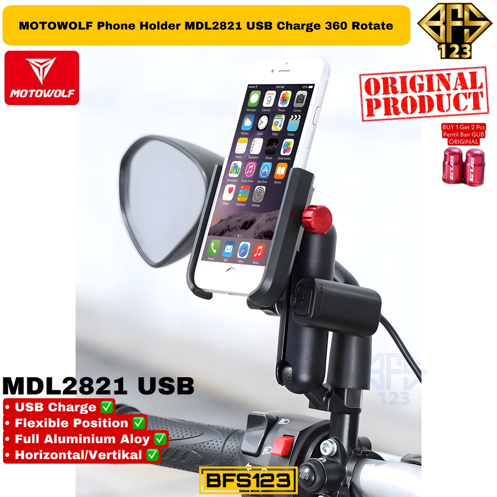 MOTOWOLF Phone Holder MDL2821 USB Charging 12-24V 360 Rotate Holder HP Bracket Stang Spion