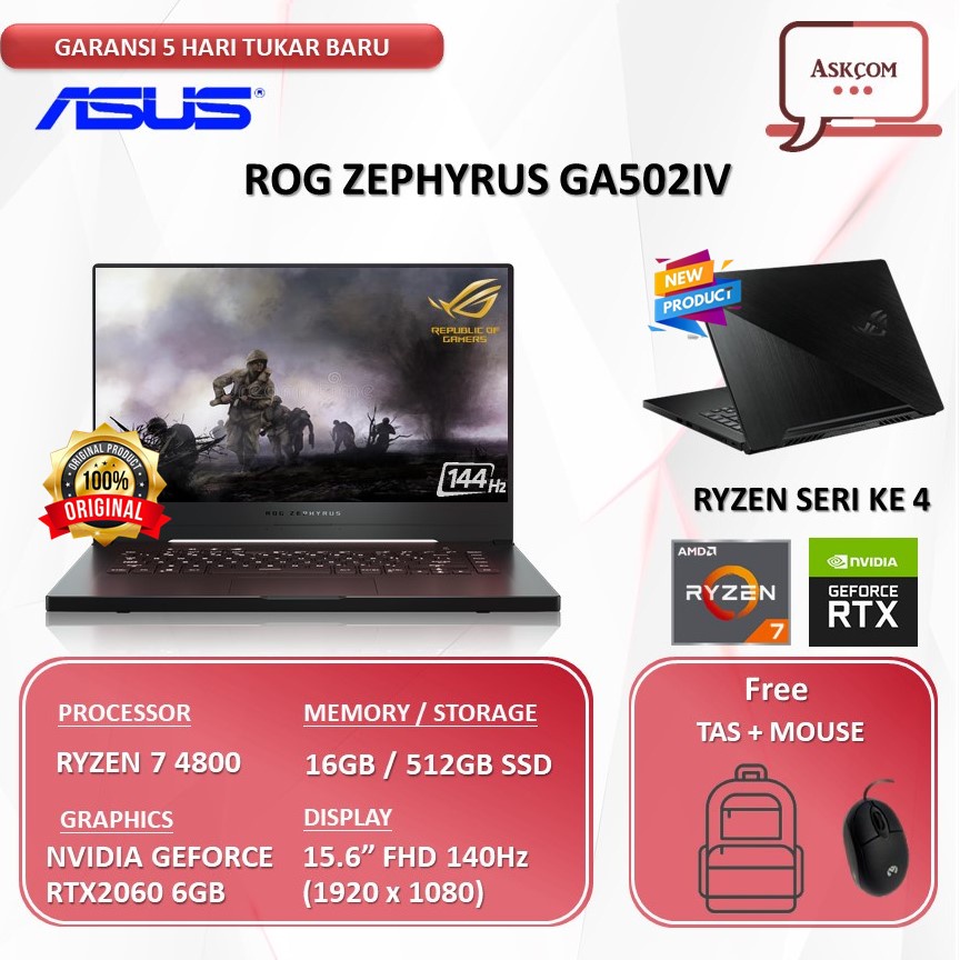 Laptop Gaming Asus Rog Zephyrus GA502IV RTX2060 6GB/ RYZEN 7 4800 RAM 16GB 1TB SSD 15.6FHD W11