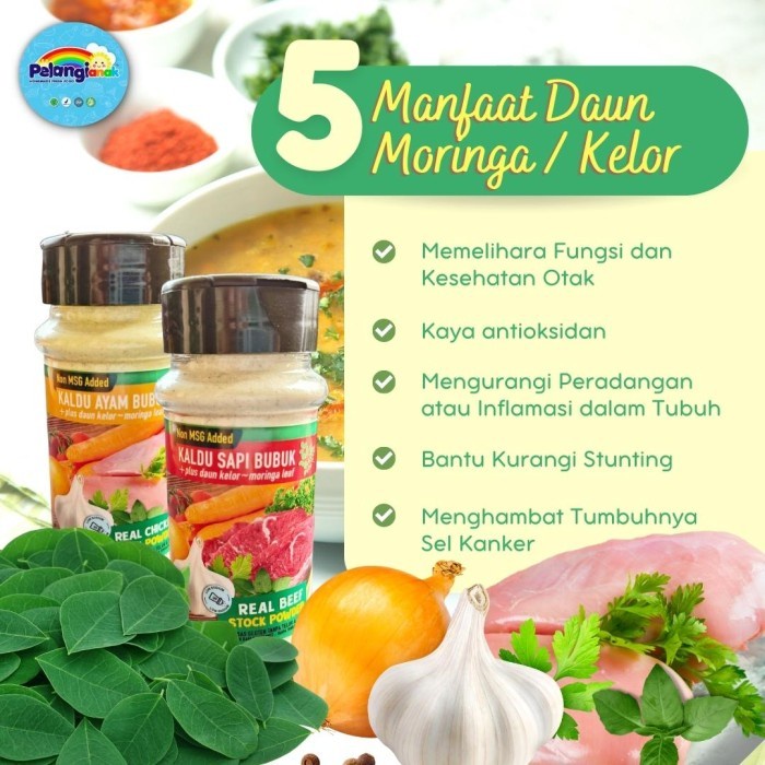 

Kaldu Sehat Non MSG Plus Daun Kelor Pelangi GLUTEN FREE & DAIRY FREE Kaldu Sapi/Kaldu Ayam/Kaldu Jamur