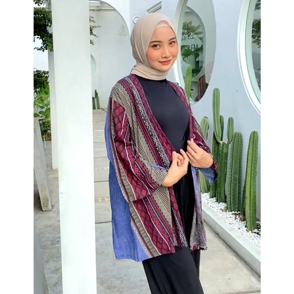 Outer Cardigan Kimono Batik, Cardigan Wanita Oversize Cardigan Katun