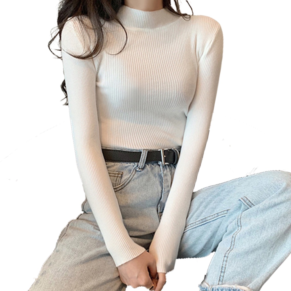 Turtleneck Knit Lengan Panjang Manset Rajut Wanita Inner Wanita