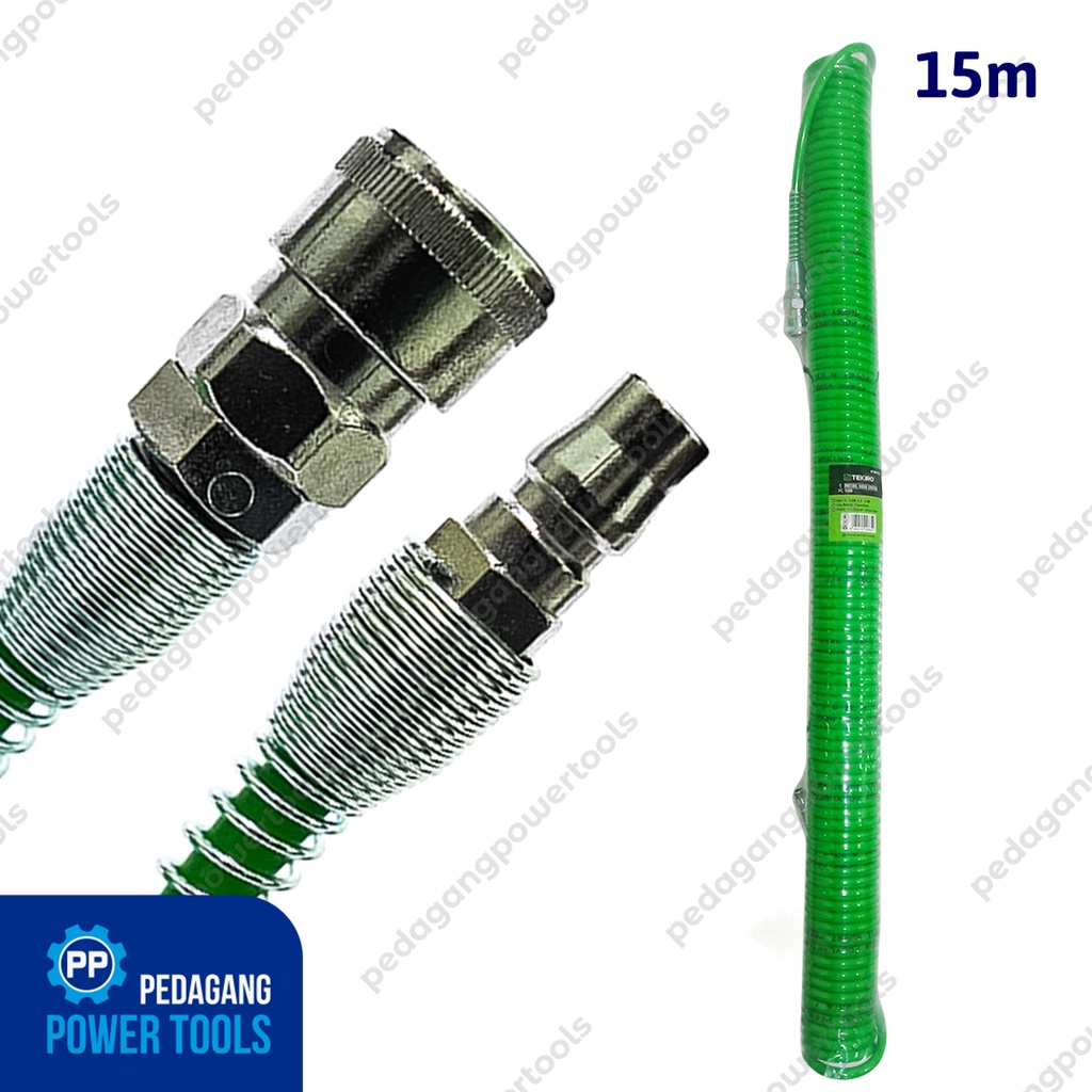 TEKIRO Selang Recoil Hose 15 meter Hijau Spiral Kompresor Angin Udara